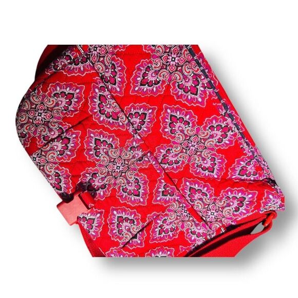Vera Bradley Frankly Scarlet Messenger Bag Red Pink Quilted Tote Laptop Boho - Picture 5 of 14